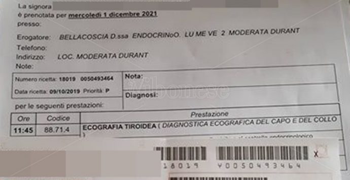 Vibo, liste d’attesa infinite: ecografia tiroidea prenotata a dicembre 2021