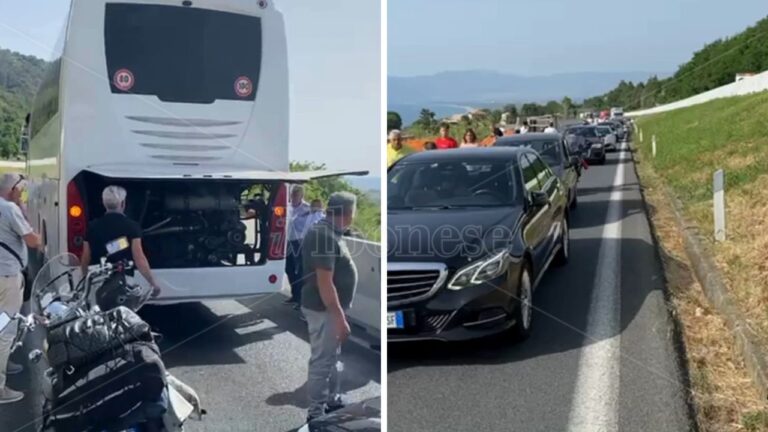 Autostrada bloccata da un pullman all’altezza di Pizzo: auto in fila per ore e malori a causa del caldo