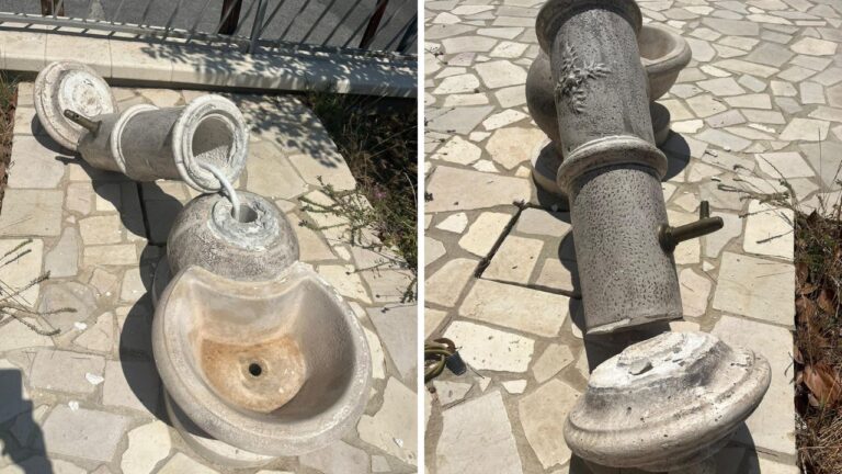 Vandali in azione a San Costantino: distrutta fontana in una piazza da poco riqualificata