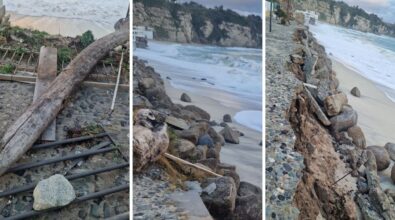 Tropea, il vento e il mare in burrasca fanno crollare (ancora) parte della bretella pedonale del lungomare Sorrentino