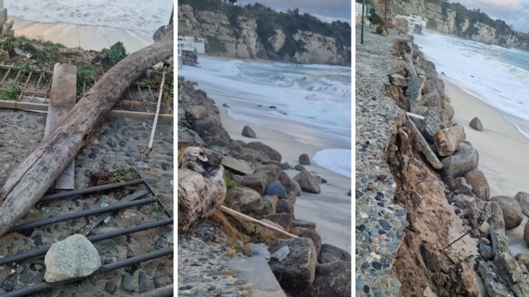 Tropea, il vento e il mare in burrasca fanno crollare (ancora) parte della bretella pedonale del lungomare Sorrentino