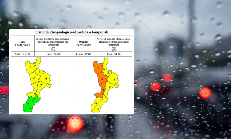 Allerta arancione domani nel Vibonese, il bollettino della Prociv: «Condizioni meteo in peggioramento»